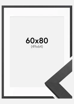 Ramme Graphite Wood 60x80 cm - Passepartout Hvid 50x65 cm
