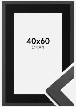 Ramme Graphite Wood 40x60 cm - Passepartout Sort 30x50 cm