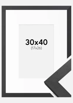 Ramme Graphite Wood 30x40 cm - Passepartout Hvid 18x27 cm
