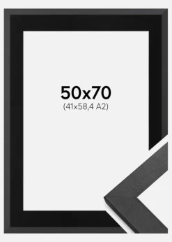 Ramme Graphite Wood 50x70 cm - Passepartout Sort 42x59,4 cm (A2)