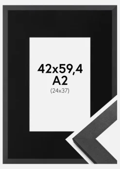 Ramme Graphite Wood 42x59,4 cm (A2) - Passepartout Sort 25x38 cm