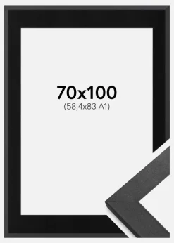 Ramme Graphite Wood 70x100 cm - Passepartout Sort 59,4x84 cm (A1)