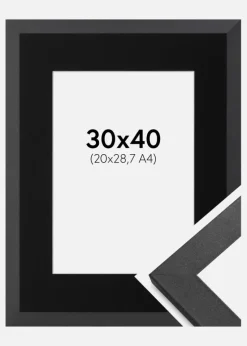 Ramme Graphite Wood 30x40 cm - Passepartout Sort 21x29,7 cm (A4)