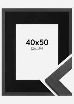 Ramme Graphite Wood 40x50 cm - Passepartout Sort 27x35 cm