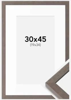 Ramme Hermes Grå 30x45 cm - Passepartout Hvid 20x35 cm