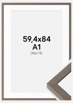 Ramme Hermes Grå 59,4x84 cm - Passepartout Hvid 47x75 cm