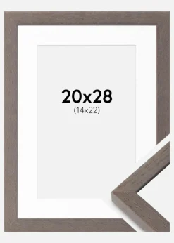 Ramme Hermes Grå 20x28 cm - Passepartout Hvid 15x23 cm