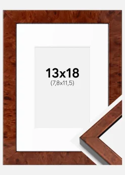 Ramme Hermes valnød 13x18 cm - Passepartout Hvid B7 88x125 mm
