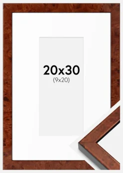Ramme Hermes valnød 20x30 cm - Passepartout Hvid 10x21 cm