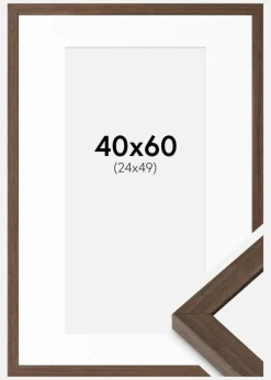 Ramme Hermes Valnød 40x60 cm - Passepartout Hvid 25x50 cm