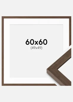 Ramme Hermes Valnød 60x60 cm - Passepartout Hvid 50x50 cm