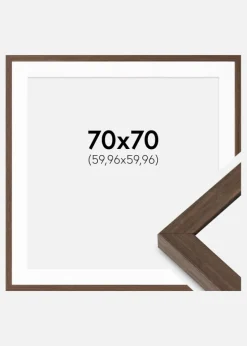 Ramme Hermes Valnød 70x70 cm - Passepartout Hvid 24x24 inches