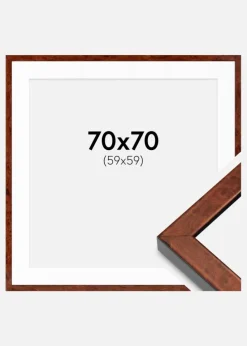 Ramme Hermes valnød 70x70 cm - Passepartout Hvid 60x60 cm