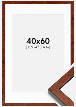 Ramme Hermes valnød 40x60 cm - Passepartout Hvid 32,9x48,3 cm