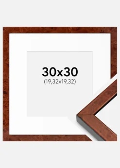 Ramme Hermes valnød 30x30 cm - Passepartout Hvid 8x8 inches