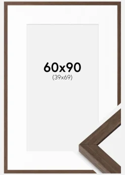 Ramme Hermes Valnød 60x90 cm - Passepartout Hvid 40x70 cm