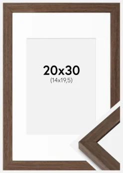 Ramme Hermes Valnød 20x30 cm - Passepartout Hvid 15x21 cm