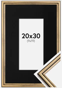 Ramme Horndal Guld 20x30 cm - Passepartout Sort 10x20 cm