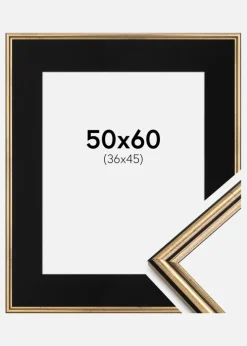 Ramme Horndal Guld 50x60 cm - Passepartout Sort 37x46 cm