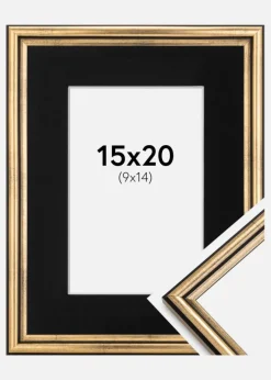 Ramme Horndal Guld 15x20 cm - Passepartout Sort 10x15 cm