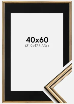 Ramme Horndal Guld 40x60 cm - Passepartout Sort 32,9x48,3 cm (A3+)