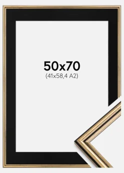 Ramme Horndal Guld 50x70 cm - Passepartout Sort 42x59,4 cm (A2)