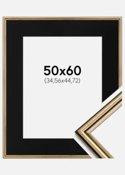Ramme Horndal Guld 50x60 cm - Passepartout Sort 14x18 inches