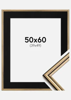 Ramme Horndal Guld 50x60 cm - Passepartout Sort 40x50 cm