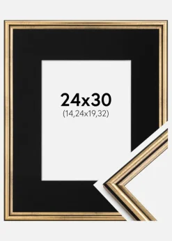 Ramme Horndal Guld 24x30 cm - Passepartout Sort 6x8 inches