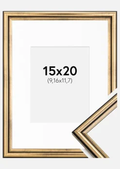 Ramme Horndal Guld 15x20 cm - Passepartout Hvid 4x5 inches