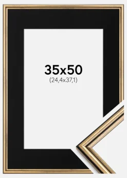 Ramme Horndal Guld 35x50 cm - Passepartout Sort 10x15 inches