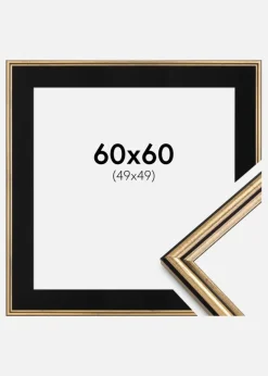 Ramme Horndal Guld 60x60 cm - Passepartout Sort 50x50 cm