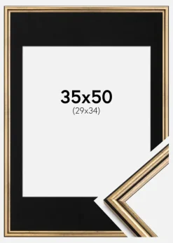 Ramme Horndal Guld 35x50 cm - Passepartout Sort 30x35 cm