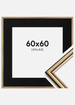 Ramme Horndal Guld 60x60 cm - Passepartout Sort 45x45 cm