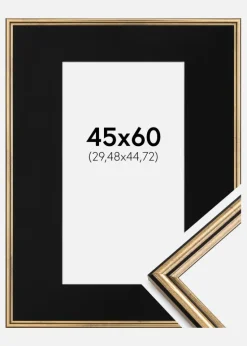 Ramme Horndal Guld 45x60 cm - Passepartout Sort 12x18 inches