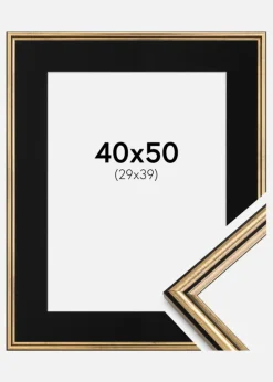 Ramme Horndal Guld 40x50 cm - Passepartout Sort 30x40 cm