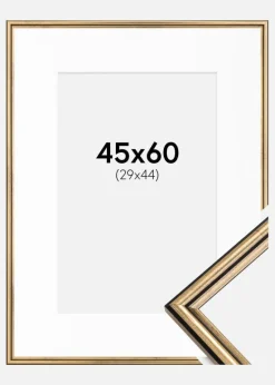 Ramme Horndal Guld 45x60 cm - Passepartout Hvid 30x45 cm