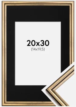 Ramme Horndal Guld 20x30 cm - Passepartout Sort 15x21 cm (A5)