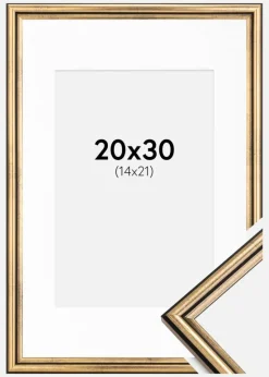 Ramme Horndal Guld 20x30 cm - Passepartout Hvid 15x22 cm