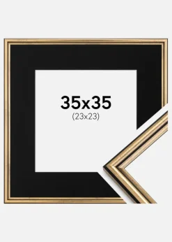 Ramme Horndal Guld 35x35 cm - Passepartout Sort 24x24 cm
