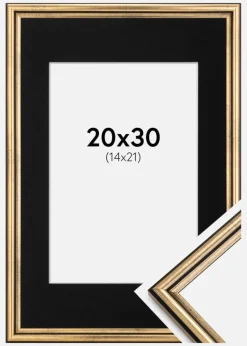 Ramme Horndal Guld 20x30 cm - Passepartout Sort 15x22 cm