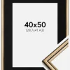 Ramme Horndal Guld 40x50 cm - Passepartout Sort 29,7x42 cm (A3)