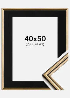 Ramme Horndal Guld 40x50 cm - Passepartout Sort 29,7x42 cm (A3)