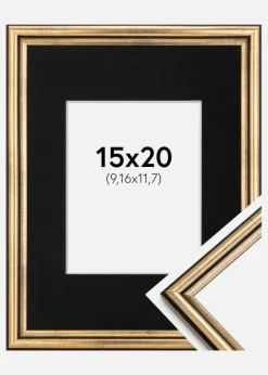 Ramme Horndal Guld 15x20 cm - Passepartout Sort 4x5 inches