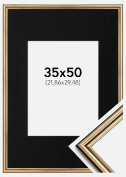 Ramme Horndal Guld 35x50 cm - Passepartout Sort 9x12 inches