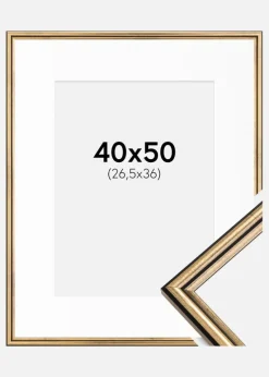 Ramme Horndal Guld 40x50 cm - Passepartout Hvid 27,5x37 cm