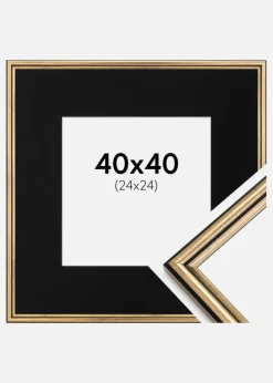 Ramme Horndal Guld 40x40 cm - Passepartout Sort 25x25 cm