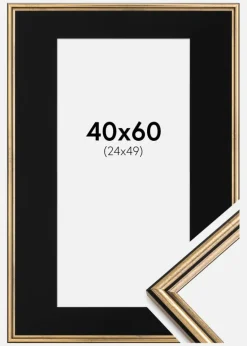 Ramme Horndal Guld 40x60 cm - Passepartout Sort 25x50 cm