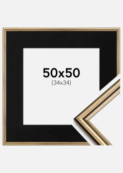 Ramme Horndal Guld 50x50 cm - Passepartout Sort 35x35 cm