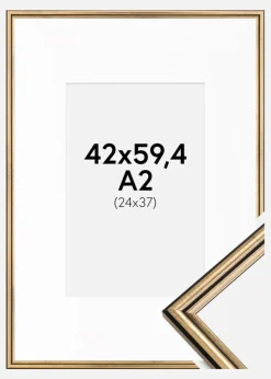 Ramme Horndal Guld 42x59,4 cm (A2) - Passepartout Hvid 25x38 cm